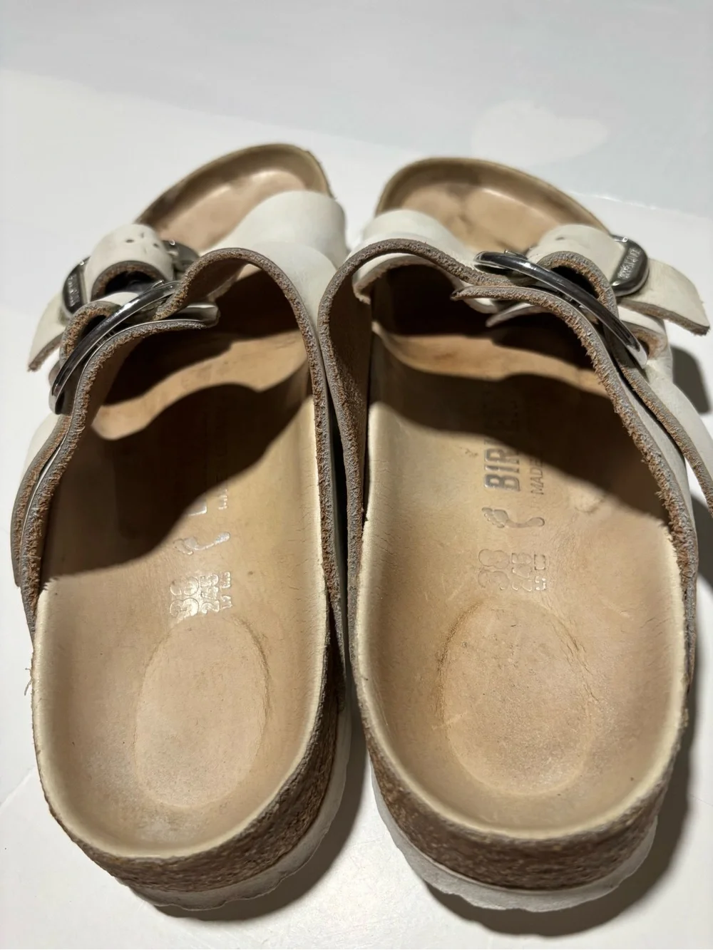 Birkenstock White Double-Buckle Slide Sandals size 38